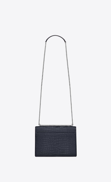 SAINT LAURENT Sunset Femme Sac Medium SUNSET en cuir brillant embossé façon crocodile glacé bleu foncé b_V4